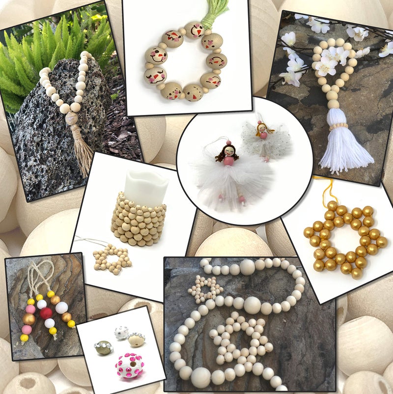 embellish 1000pcs Natural Wooden Beads, Round Wood Beads Unfinished Wooden Decorative Beads Loose Spacer Beads for Crafts Making 7 Sizes (20mm, 16mm, 14mm, 12mm,10mm, 8mm, 6mm) - Image 3